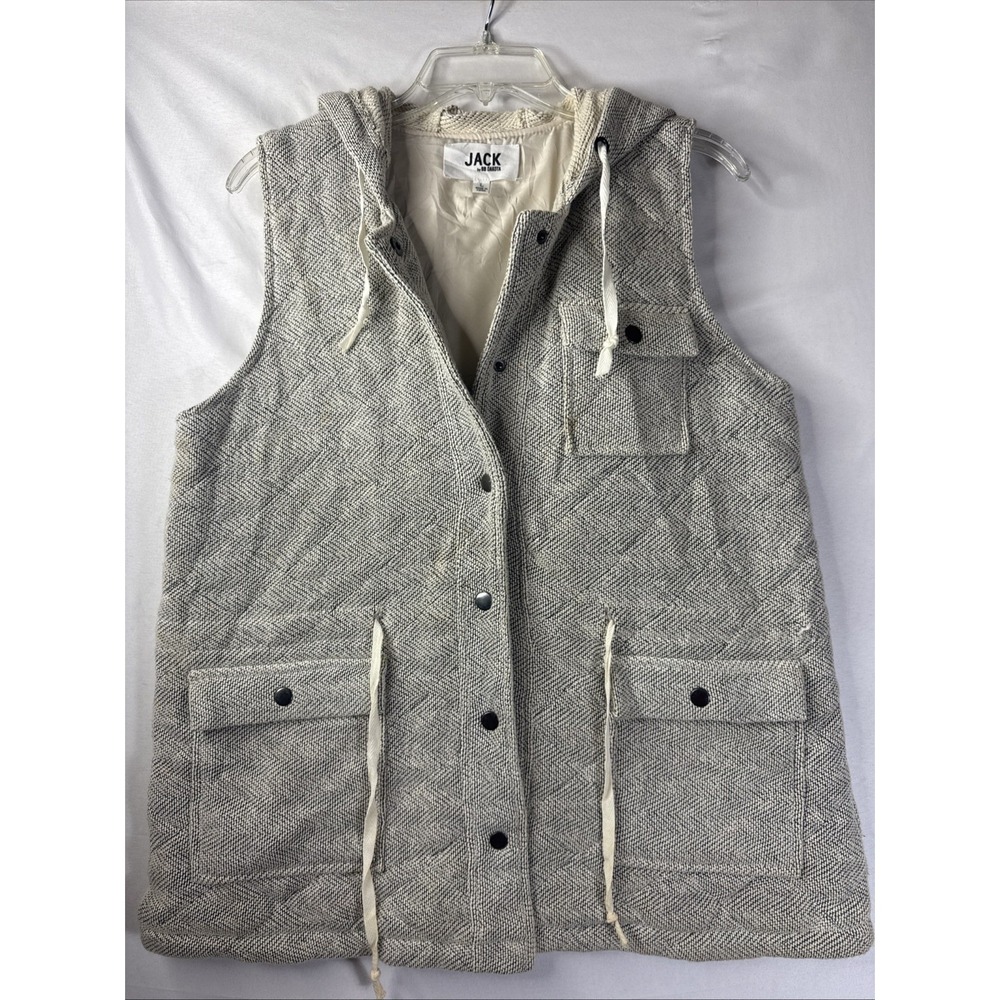 Jack by BB‎ Dakota Hooded Button Down Vest Size Large Quilted Herringbone Gray